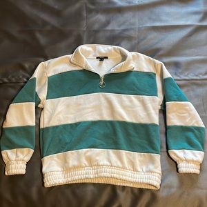 This top is Teal and Off White. No snags and the zipper is perfectly in tact.